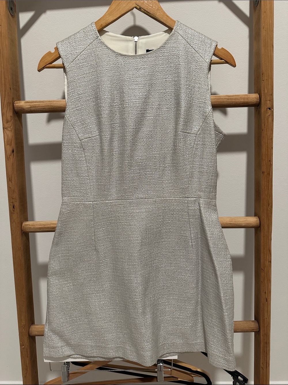 French Connection Sleeveless Silver Textured Shift Dress - Elegant Women's Dress